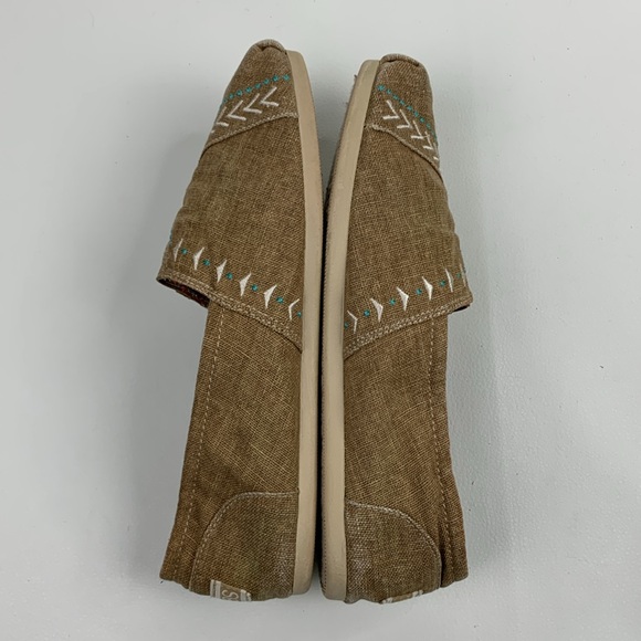 BOBS Skechers Tan Teal Flats Slip-On Aztec Design Size 8.5 Memory Foam shoes - Picture 9 of 13